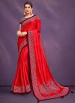 Silk Georgette Tomato Red Wedding Wear Embroidery Work Saree